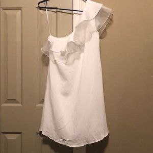 White Ruffle One Shouldered Dress